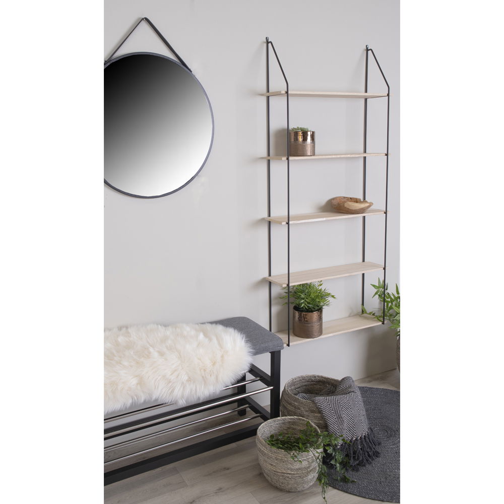 Farbe Eindhoven – Wandregal, Stahl & Paulownia-Holz, schwarz/natur, 65 × 17 × 145 cm